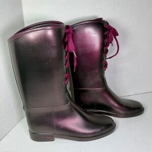 Naot‎ Womens Metallic Plum Rubber Lace Up Tall Rain Boots Size 37 US 7 Israel
